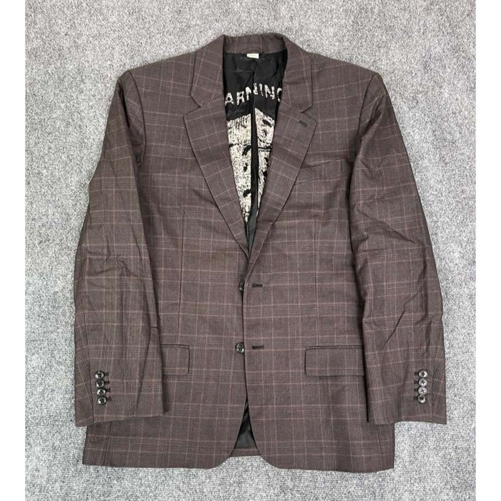 Juicy Couture Wool‎ Cotton Blend Sports Coat Glen Plaid Mens 44 WARNING DOGS